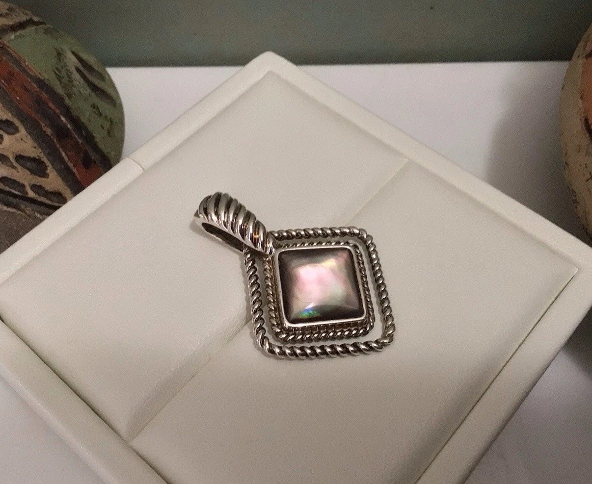 VTG Ross Simons 925 Sterling Silver Abalone Shell Pendant w Fixed Bail EUC