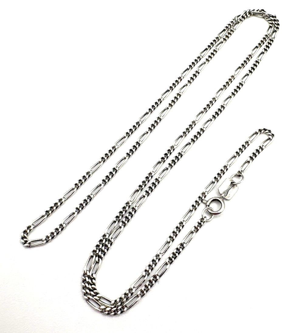 Vintage Mexico City Sterling Silver 1.8mm Figaro Link 21.5″ inch Chain Necklace