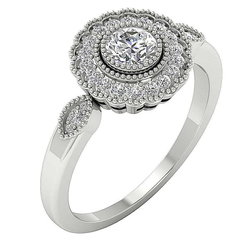 SI1 G 0.90Carat Natural Diamond Solitaire Halo Milgrain Engagement Ring 14K Gold