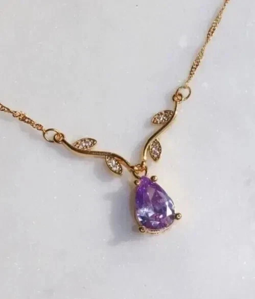 2.50Ct Pear Cut Lab-Created Amethyst Women’s Drop Pendant 14K Yellow Gold Plated