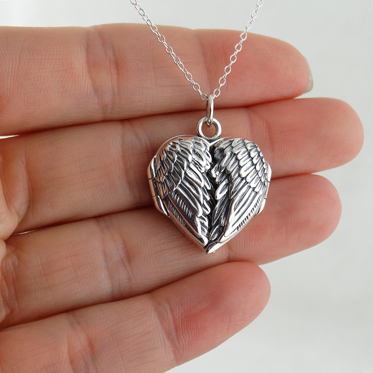 Angel Wings Heart Locket Necklace – 925 Sterling Silver – Love Gift Memorial NEW