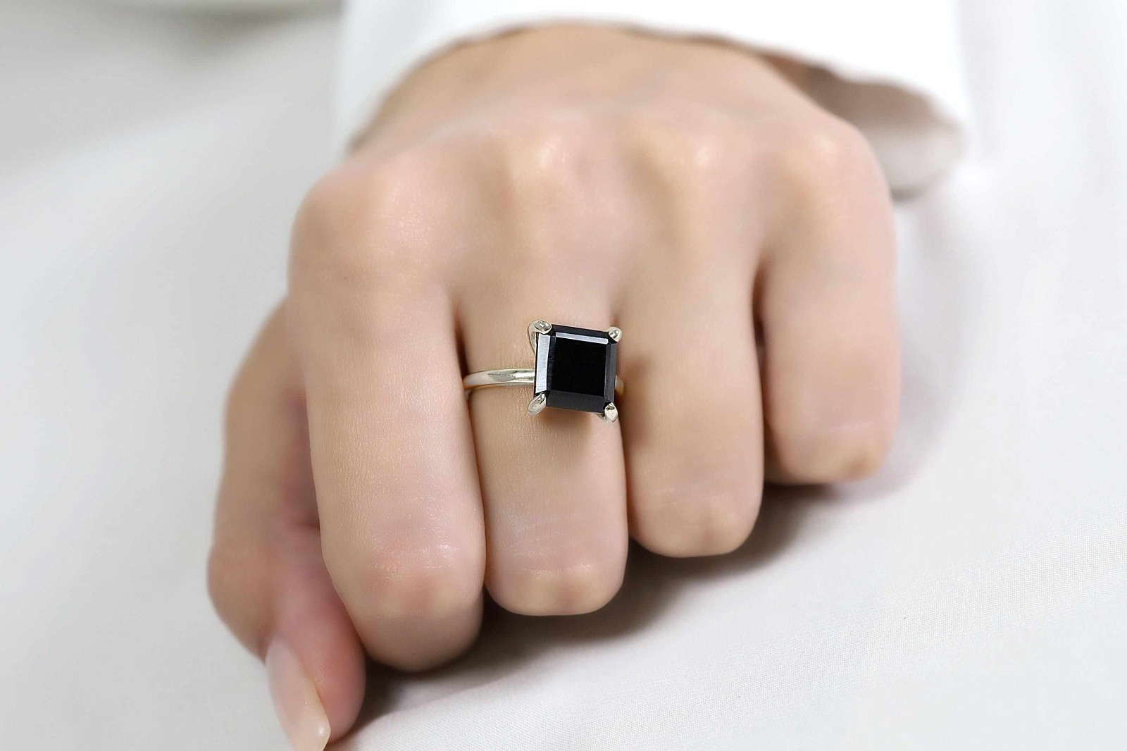 Princess Cut Black Onyx Ring 925 Silver Minimalist Solitaire Promise Ring Women