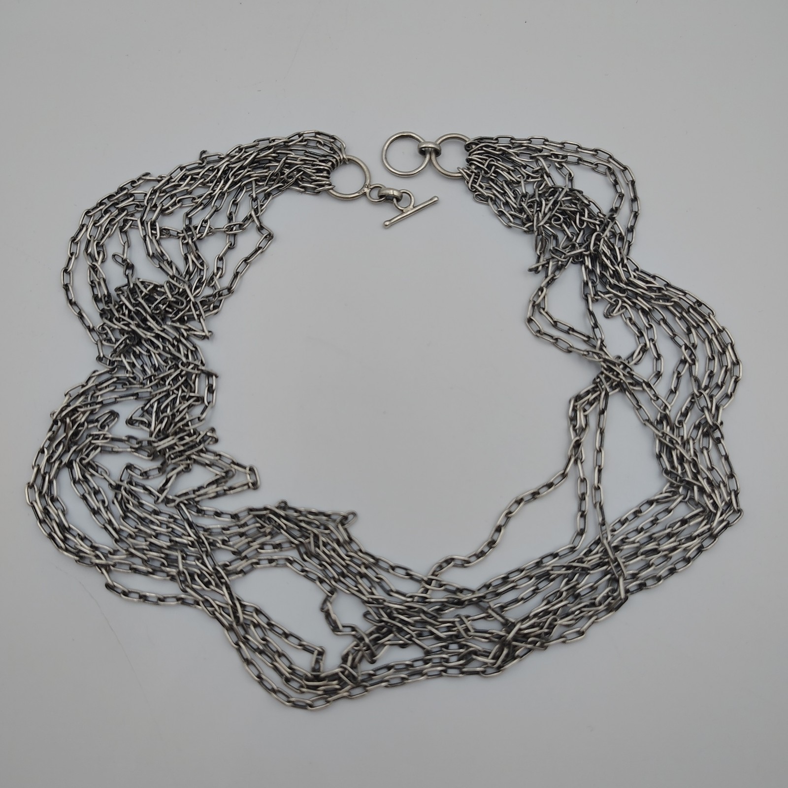 Samuel B Behnam Sterling Silver 925 10 Strand Paper Clips Link Necklace 20″