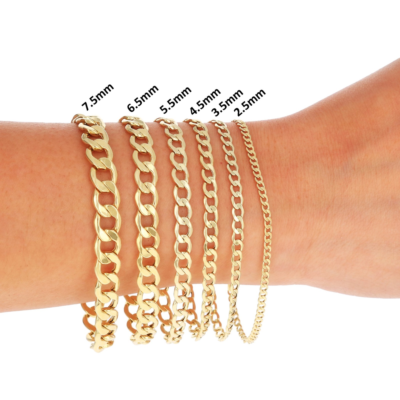 10K Yellow Gold 2mm-7.5mm Curb Cuban Chain Link Necklace or Bracelet 7″-30″
