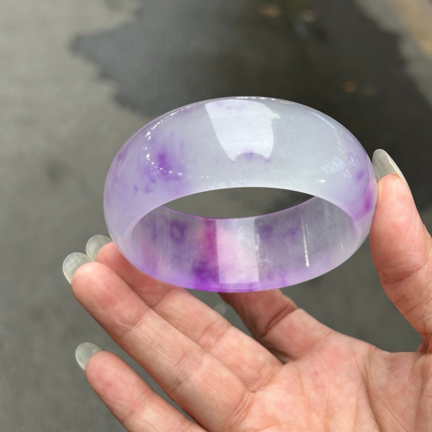 Nature ice purple&white Burmese Jade jadeite lucky amulet bracelets bangle 63mm