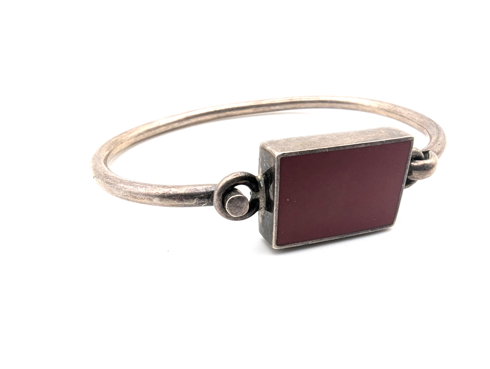 Sterling Silver Vintage Cuff Bracelet Red Stone, Stamped 925 Mexico 7″
