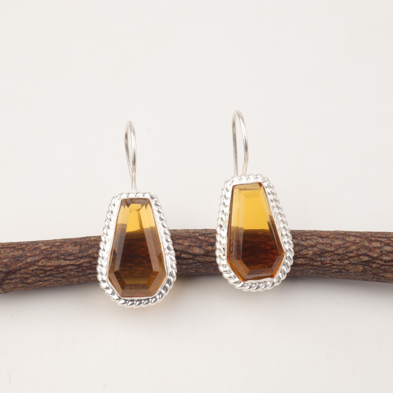 Handcrafted Indian Jewelry Citrine Natural Gemstone 925 Sterling Silver Earring