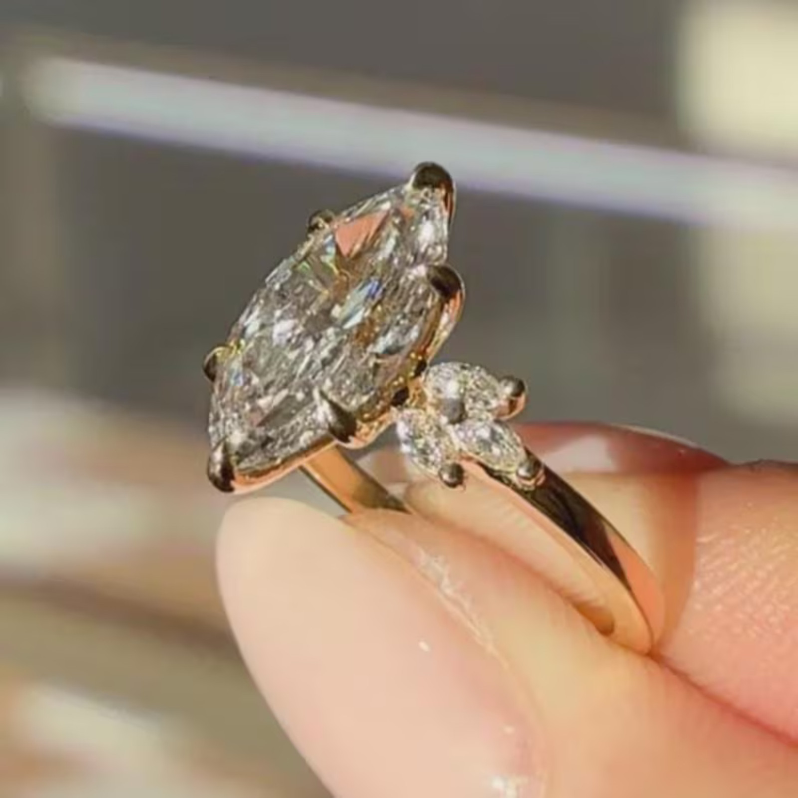 3 Carat Marquise Lab Grown Diamond Engagement Ring | 14k Yellow Gold VVS VS