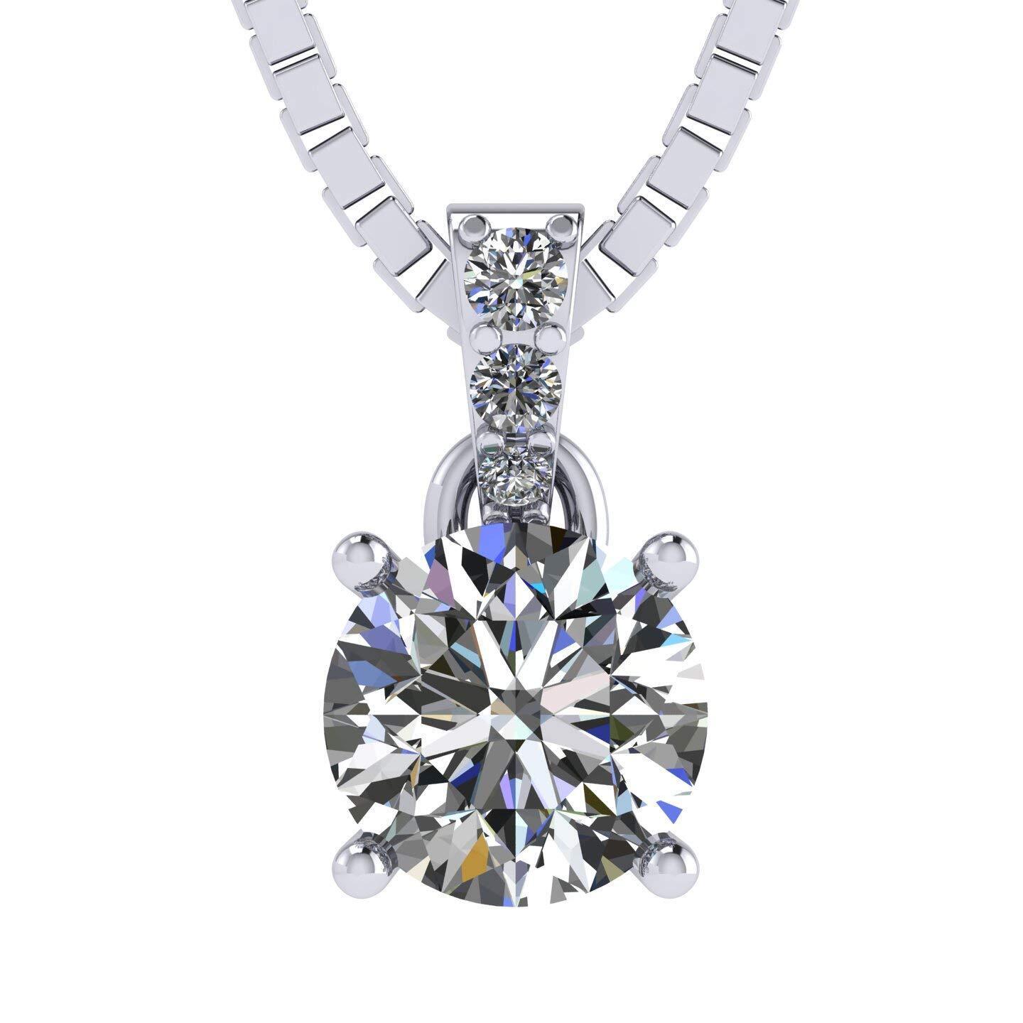 Platinum Plated 925 Sterling Silver 4-Prong Pendant Necklace With 1.5 Carat CZ