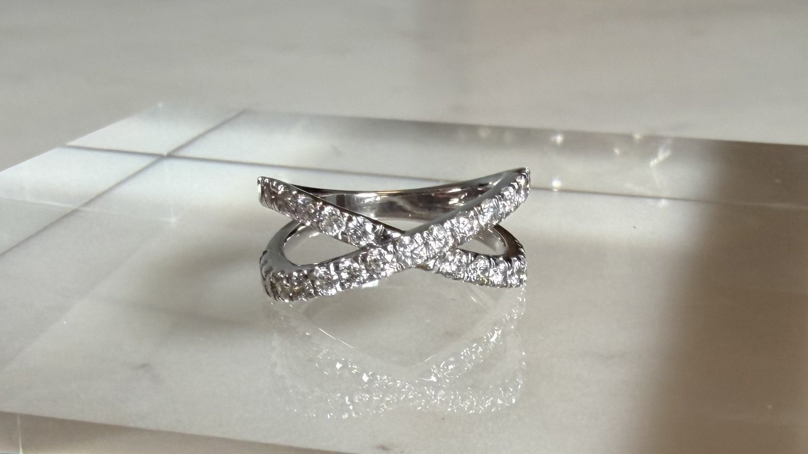 Verlas 1 CT TW Natural Diamond Crossover Ring 14K White Gold Size 5.5 SI Clarity