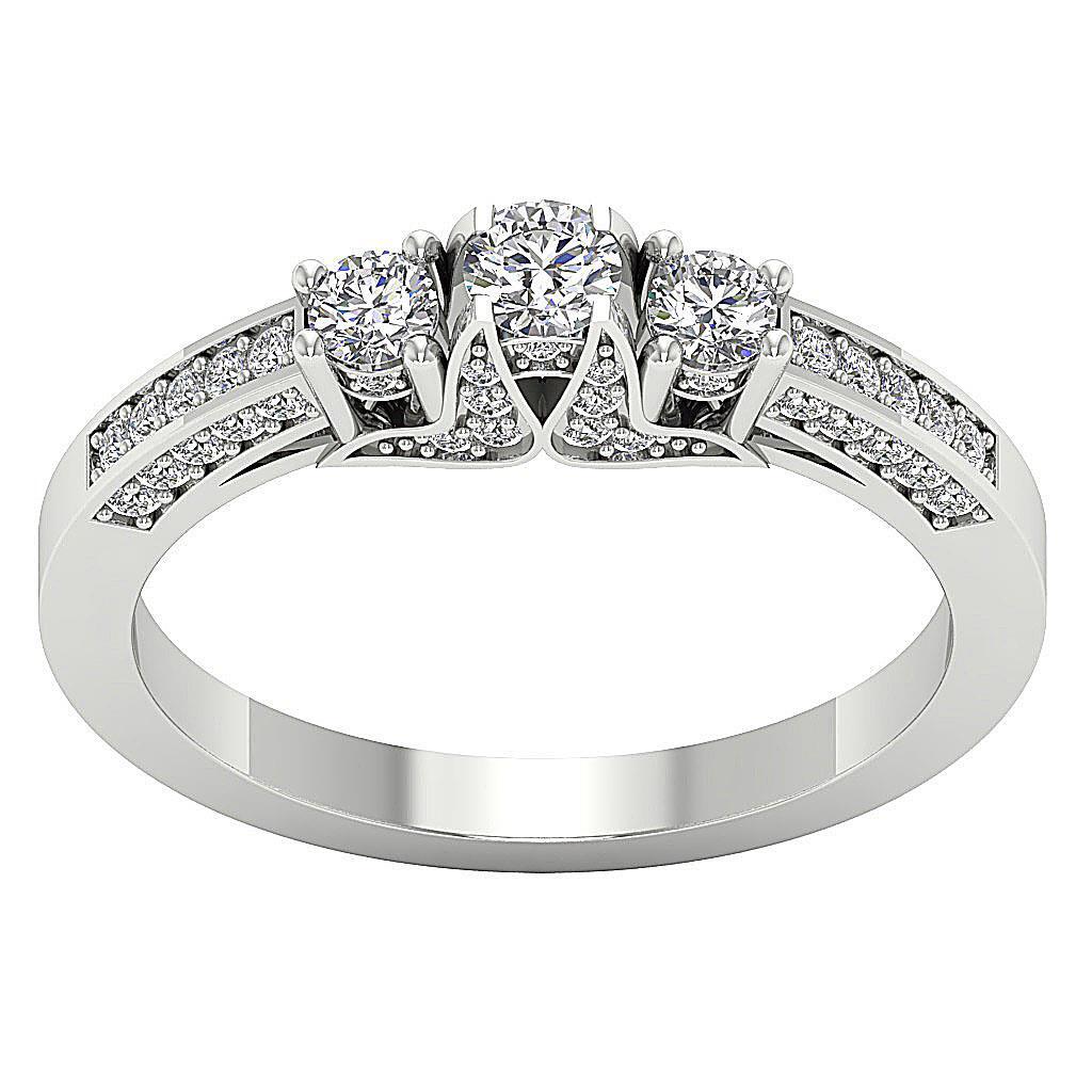 Designer Three Stone Wedding Ring VS F 1.05 Ct Lab Grown Diamond 14K Solid Gold