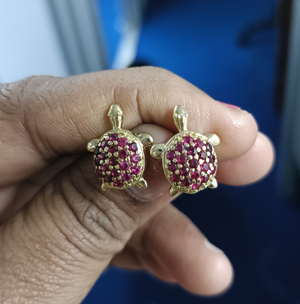 1.10Ct Round Lab Created Red Ruby Stud Earrings 14K Yellow Gold Plated Silver
