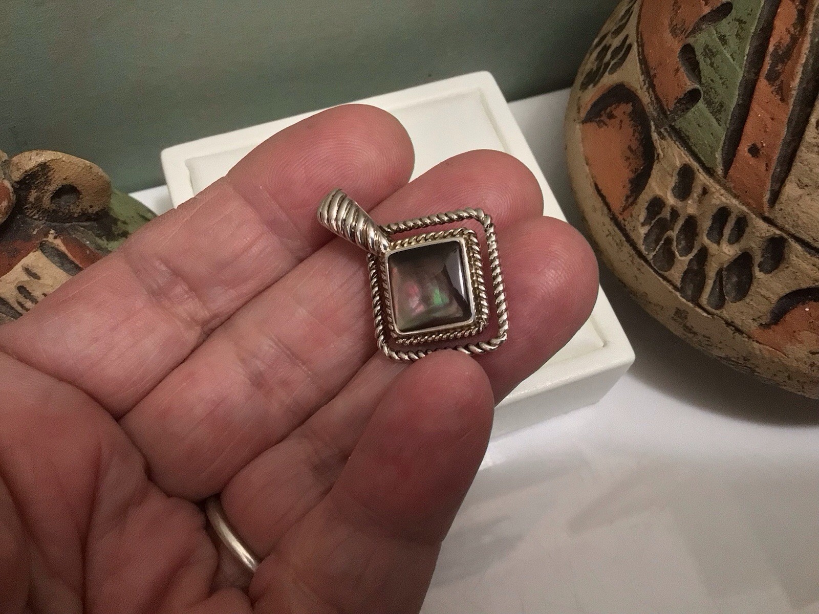 VTG Ross Simons 925 Sterling Silver Abalone Shell Pendant w Fixed Bail EUC
