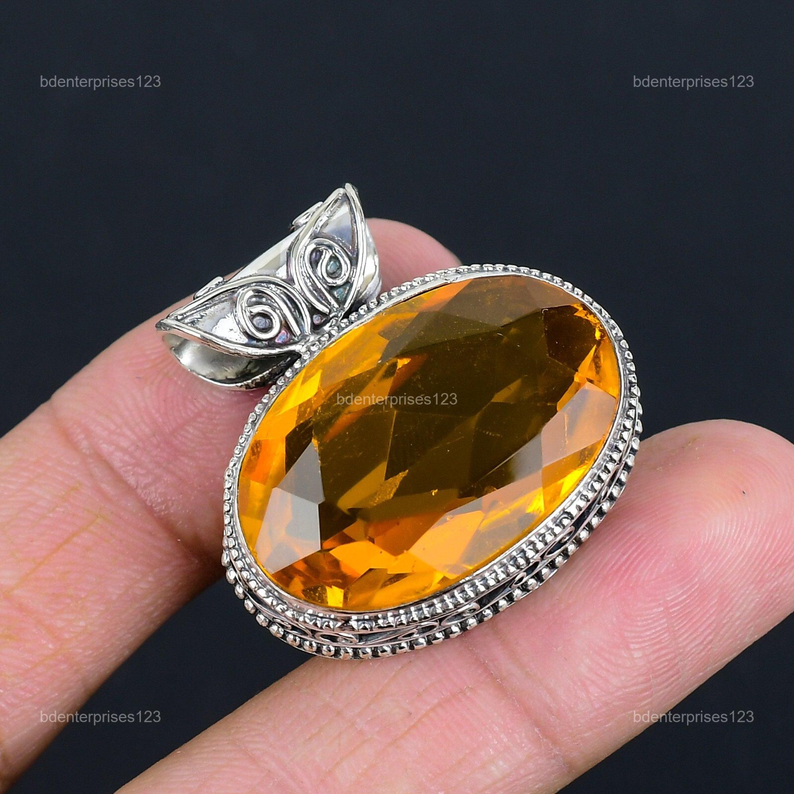 Valentines Sale 925 Sterling Silver Citrine Gemstone New Vintage Pendant Jewelry