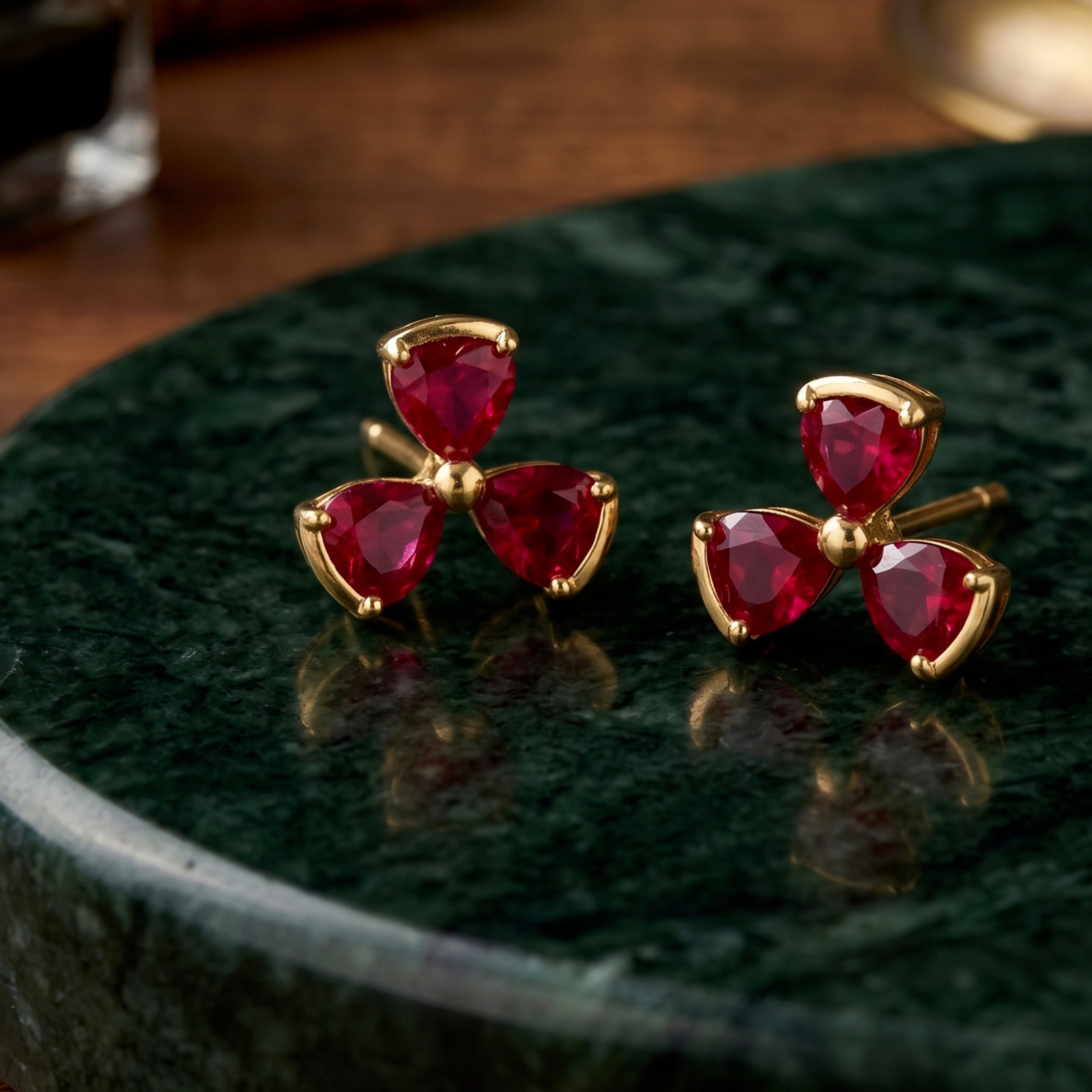 925 Sterling Silver Natural Ruby Trillion Stud Earrings, Birthstone Jewelry