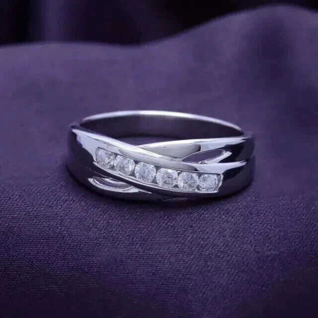 Real Moissanite 2Ct Round Cut Women’s Wedding Band Ring 14K White Gold Plated