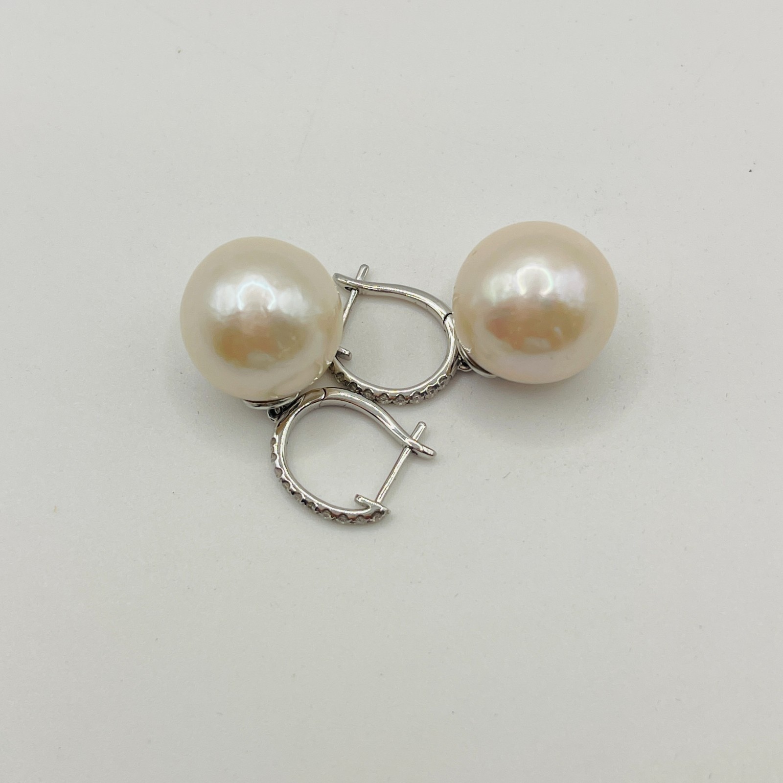 HUGE 15MM SOUTH SEA PEARL DIAMOND DANGLE EARRINGS PLATINUM VALUATION $11,890
