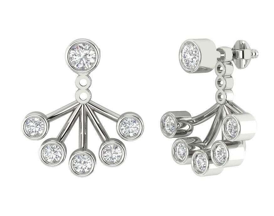 Removable Jacket Stud Earrings SI1 G 0.95 Ct Round Diamond White Gold 0.60 Inch