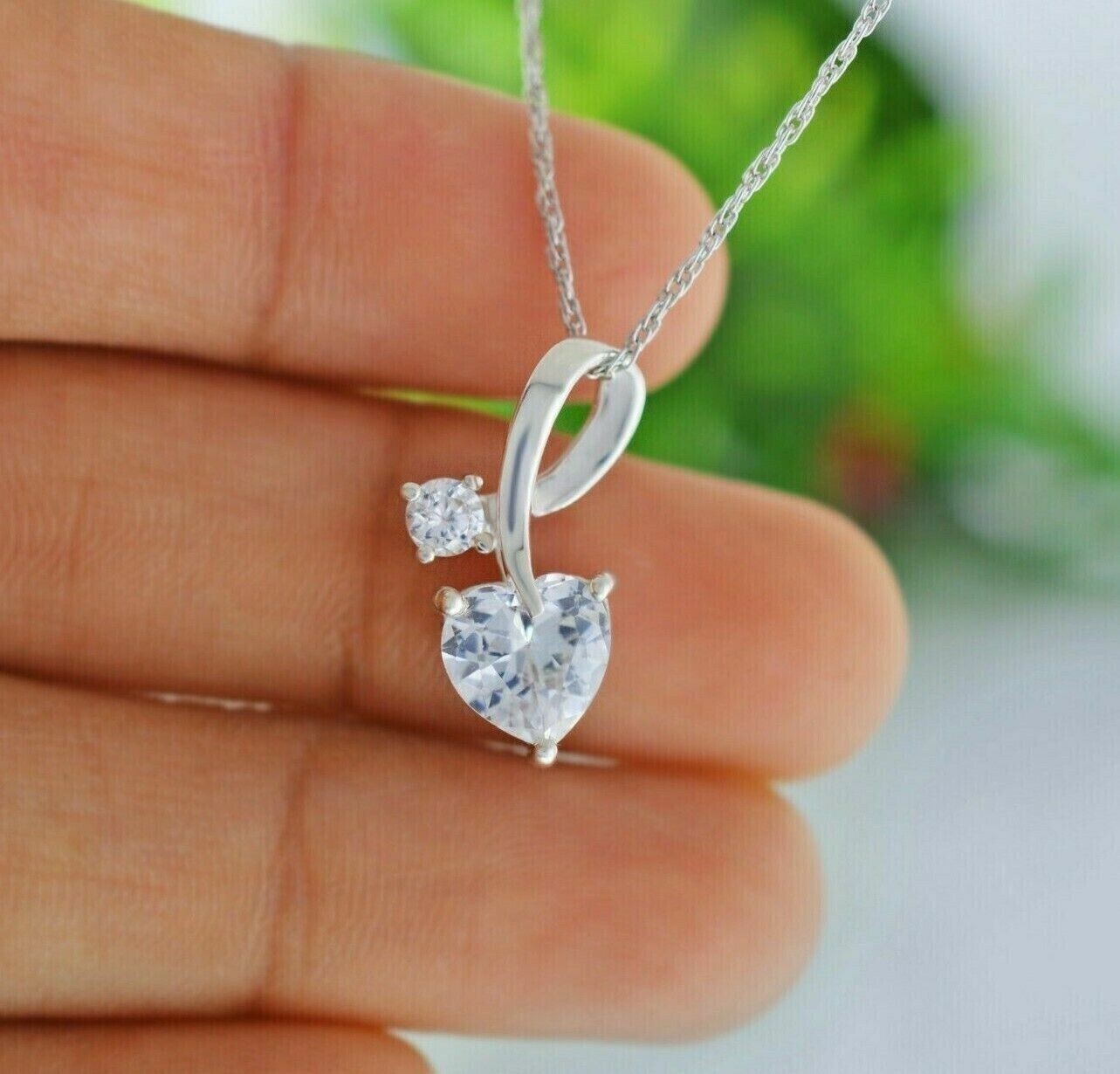 1Ct Heart Cut Moissanite Beautiful Pendant Necklace 14K White Gold Plated Silver