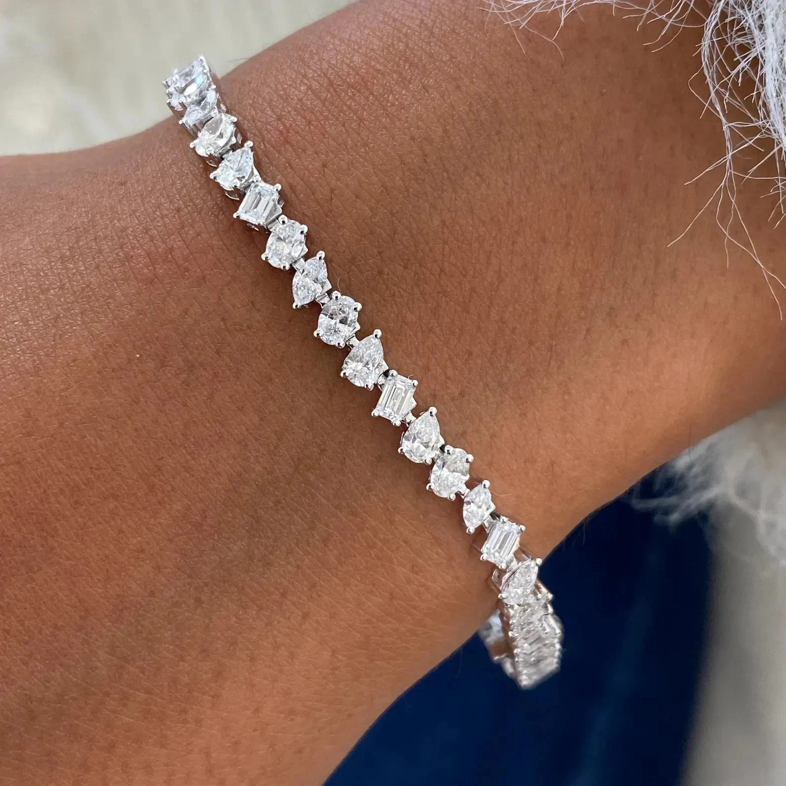 Multishape Certified Lab Created Moissanite 14k White Gold Plated Bracelet