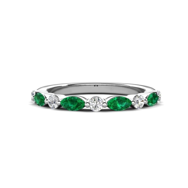 Sterling Silver 925 Emerald Marquise 5.00×2.50mm Half Eternity Ring