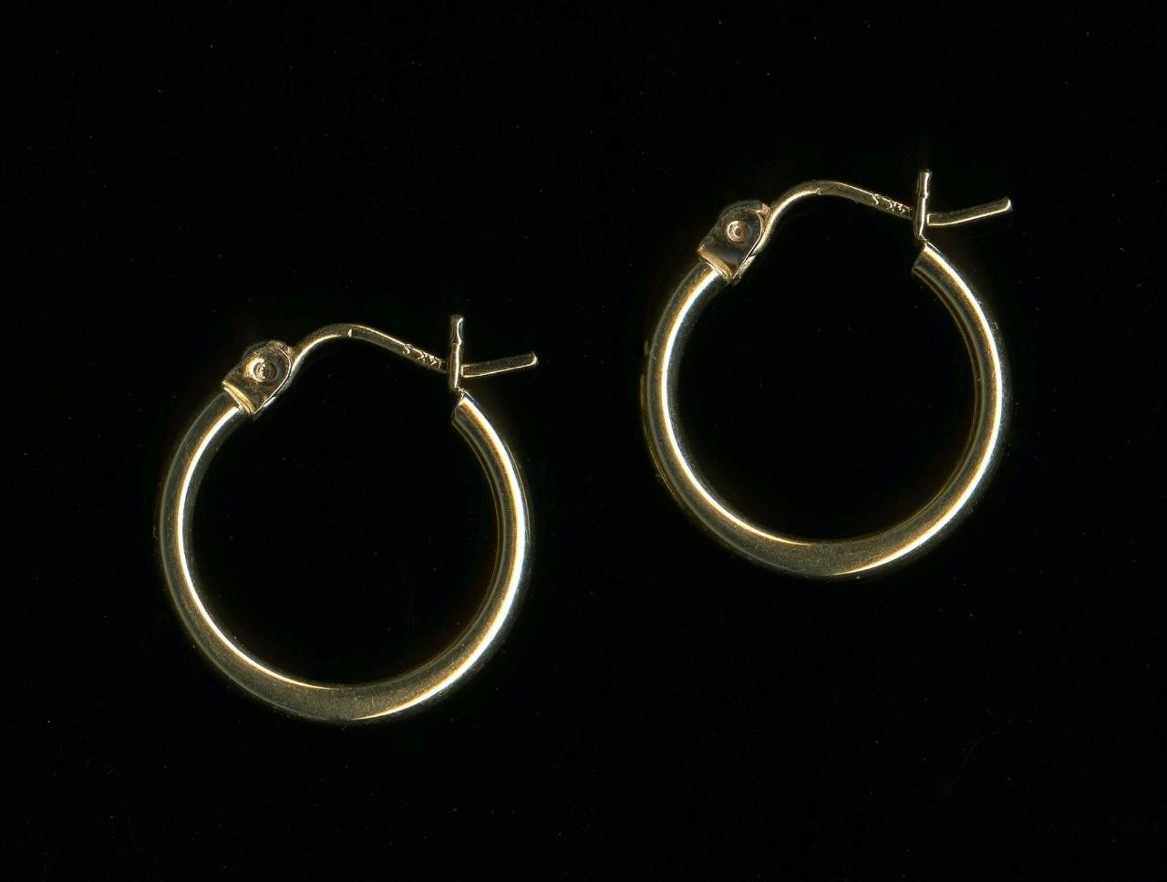 14K .77 Gram Solid Yellow Gold 16mm Round Circle Hoop Snap Stud Earrings -ZI