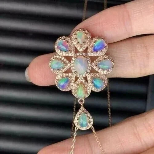 5CT Oval Cut Lab Created Fire Opal Women’s Chain Pendant 14K Yellow Gold Finish