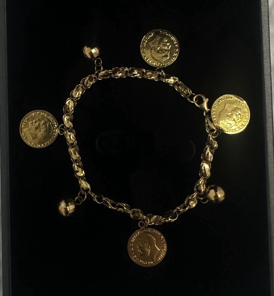 21K Gold Coin Charm Bracelet with Thick Chain (lira)
