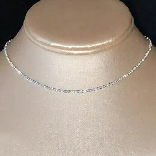 3mm Women’s 18” Tennis Necklace Round Lab Created Diamond 14K White Gold Plated