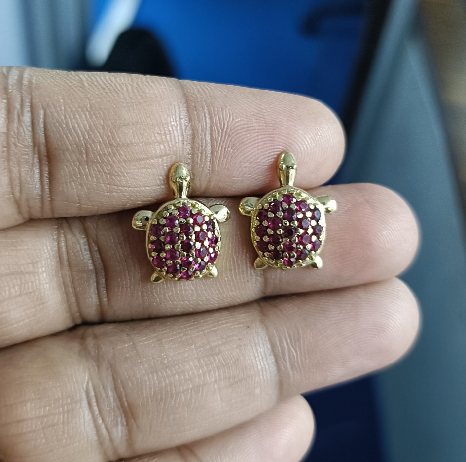 1.10Ct Round Lab Created Red Ruby Stud Earrings 14K Yellow Gold Plated Silver