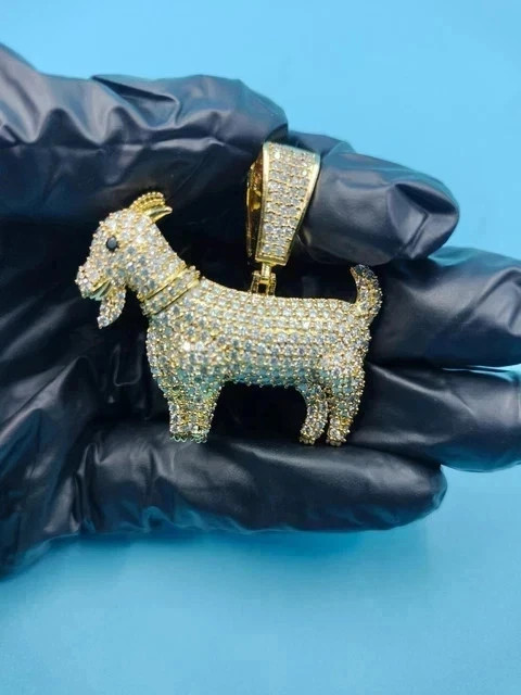 Customized GOAT Pendant 2.50Ct Round Cut Real Moissnite 14K Yellow Gold Plated