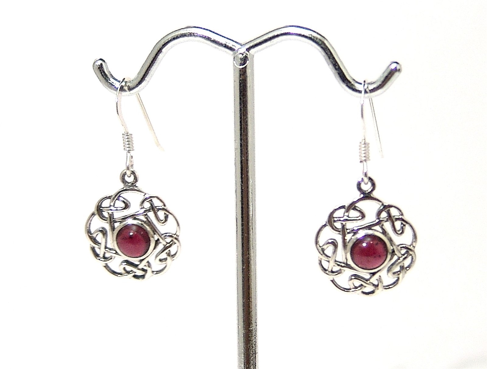 Sterling Silver Genuine Garnet Earrings Celtic Knot French Wires Hand Polished
