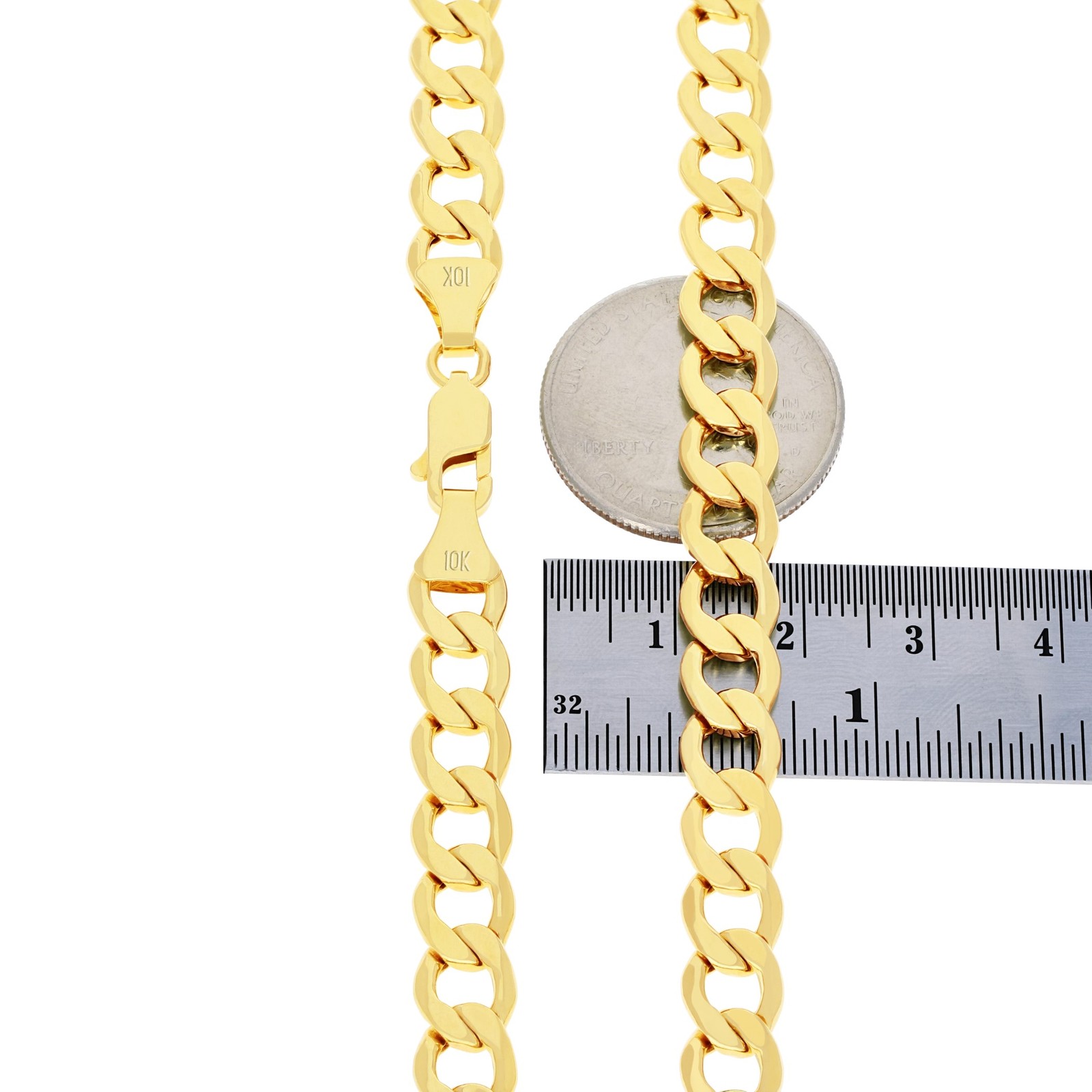 10K Yellow Gold 7.5mm Curb Cuban Chain Bracelet Mens Women 7″ 7.5″ 8″ 8.5″ 9″