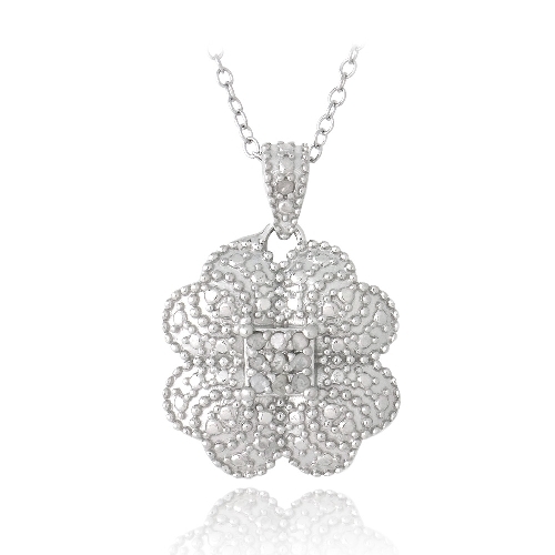 925 Silver 1/10ct Diamond Clover Necklace, 18″
