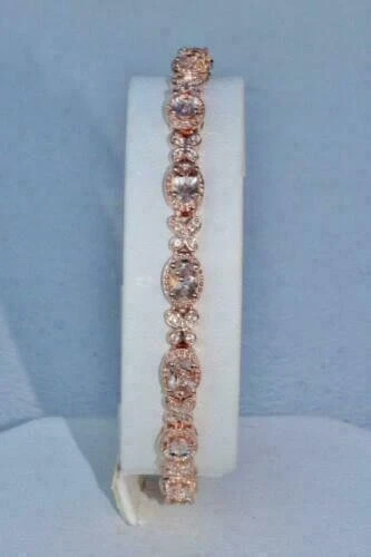 9Ct Oval Cut Lab-Created Morganite Tennis Women Bracelet 14K Rose Gold Plated
