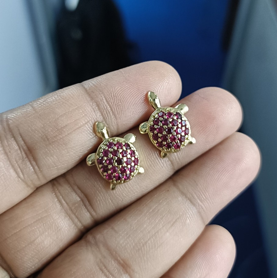 1.10Ct Round Lab Created Red Ruby Stud Earrings 14K Yellow Gold Plated Silver