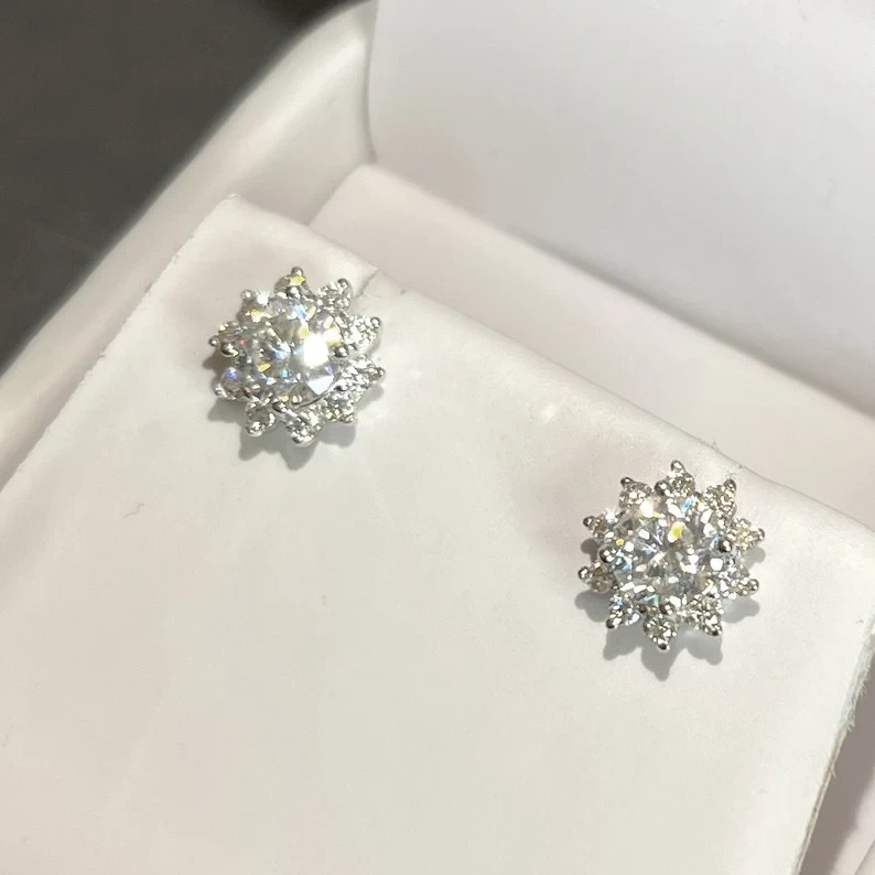 5.00Ct Round-Cut EF/VS1 Lab Grown Diamond Halo Stud Earring 14k white Gold