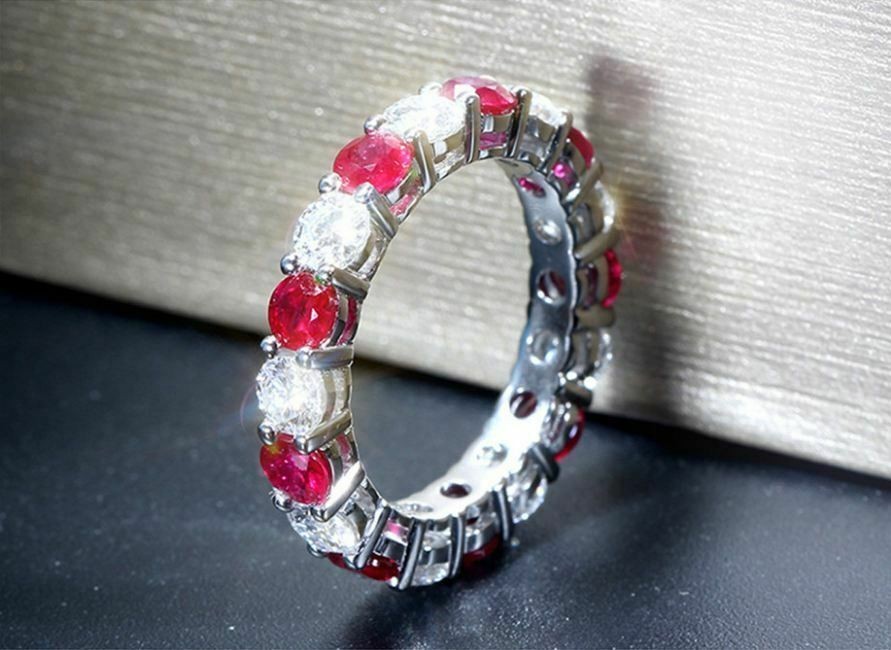 2.50Ct Round Cut Natural Ruby Diamond Wedding Ring 14K Solid White Gold