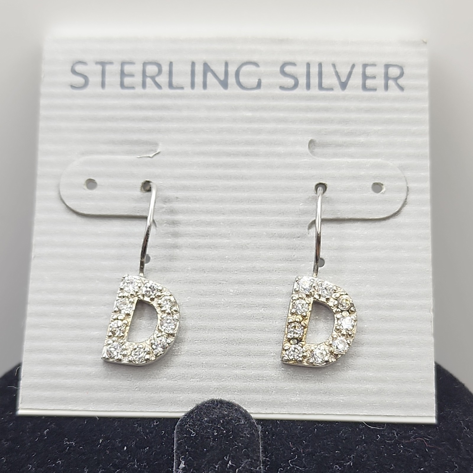 Sterling Silver Letter “D” Pave Crystal French Hook Earrings