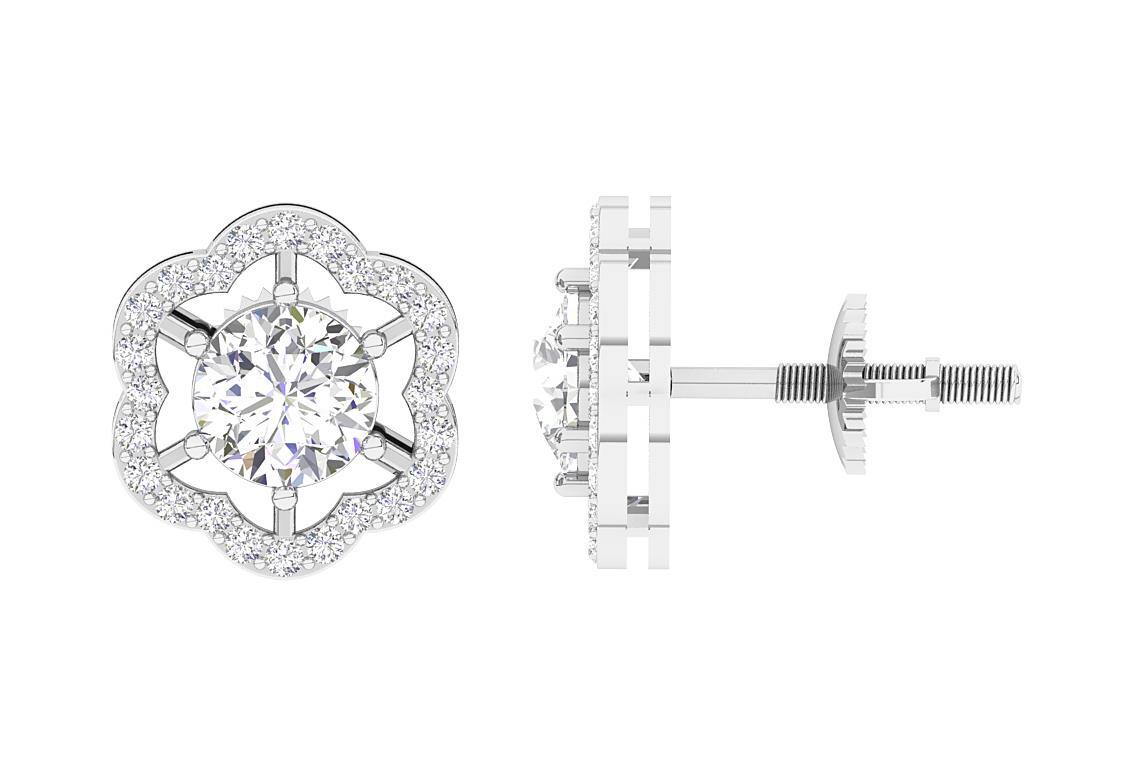 VS F 2.00Ct Lab Grown Diamond Designer Studs Earrings For Women 14K Yellow Gold