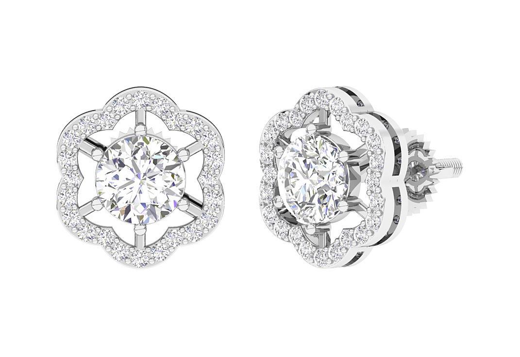 VS F 2.00Ct Lab Grown Diamond Designer Studs Earrings For Women 14K Yellow Gold