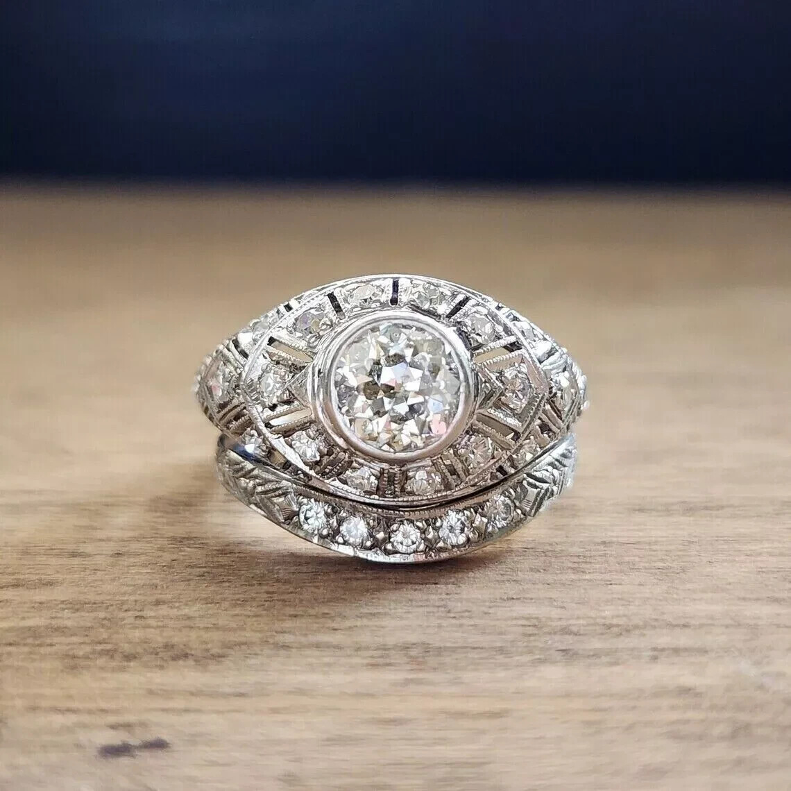 2.00Ct Round Lab Created Diamond Vintage Bridal Set Ring 14k White Gold Plated
