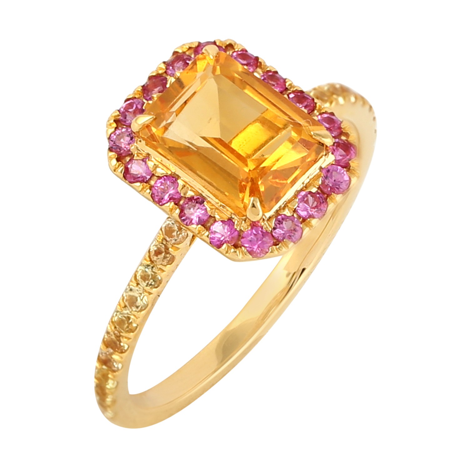 Citrine Pink Sapphire 18k Solid Yellow Gold Yellow Gemstone Ring Engagement Ring