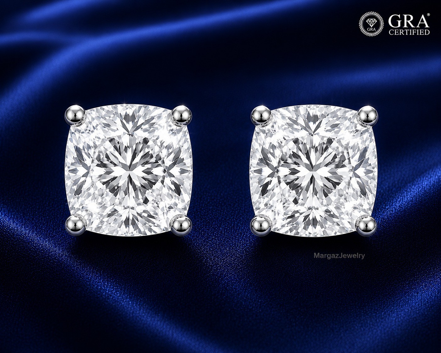 4.50 MM Cushion Moissanite Women Wedding Gift Stud Earrings 14K White Gold Over
