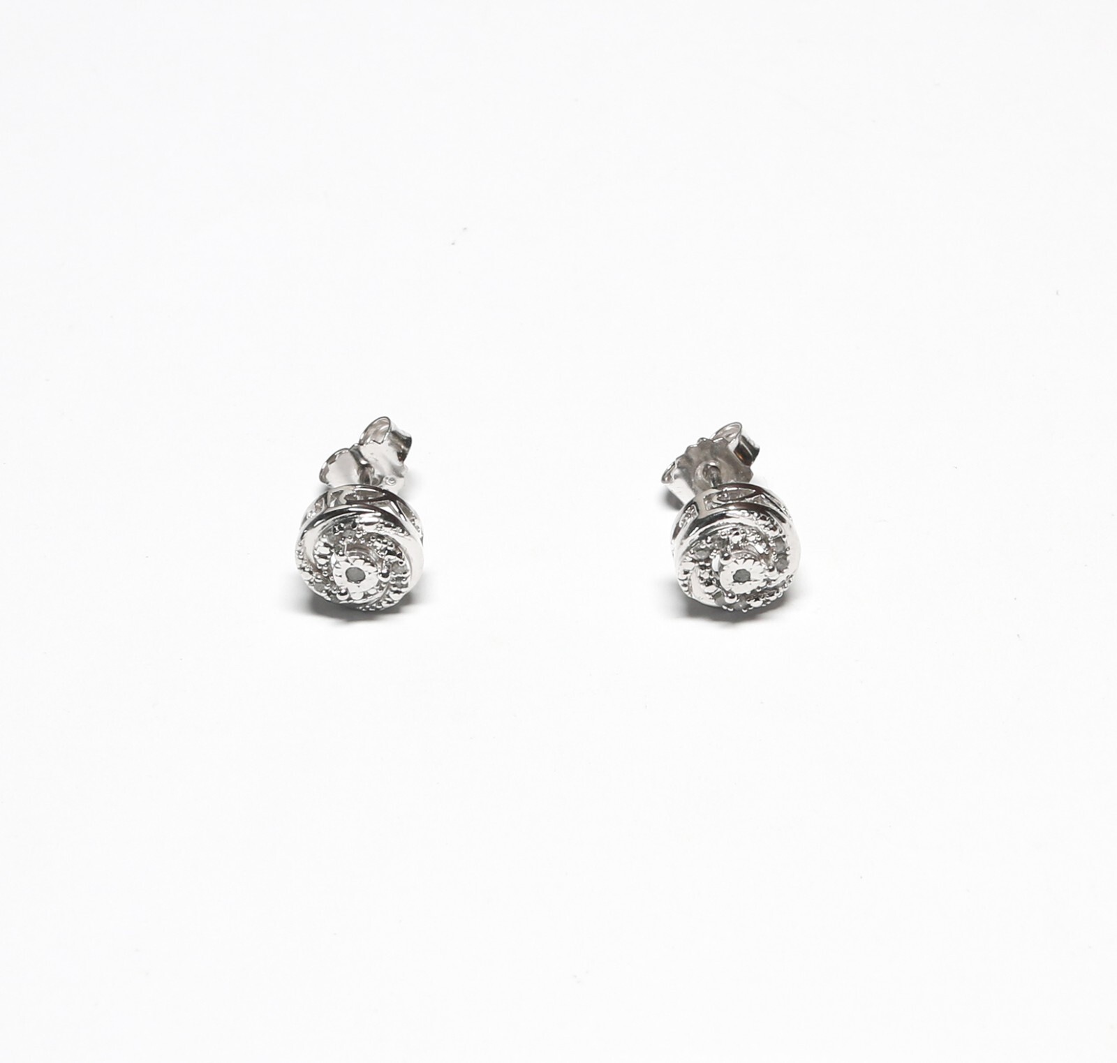 Sterling Silver Cluster Style 8.4mm Natural Diamond Pierced Earrings .05ct TW