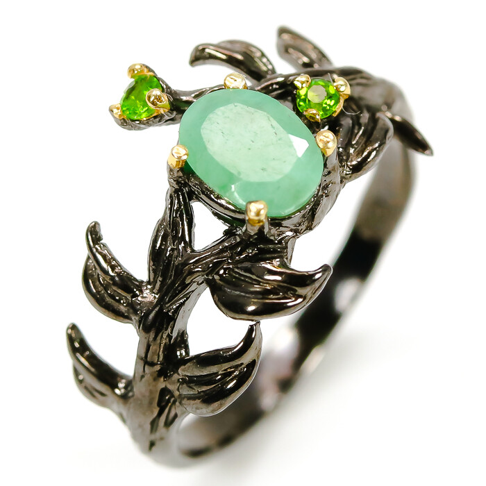 Not Enhanced Emerald chrome diopside Silver ring 925 Sterling /RVS307