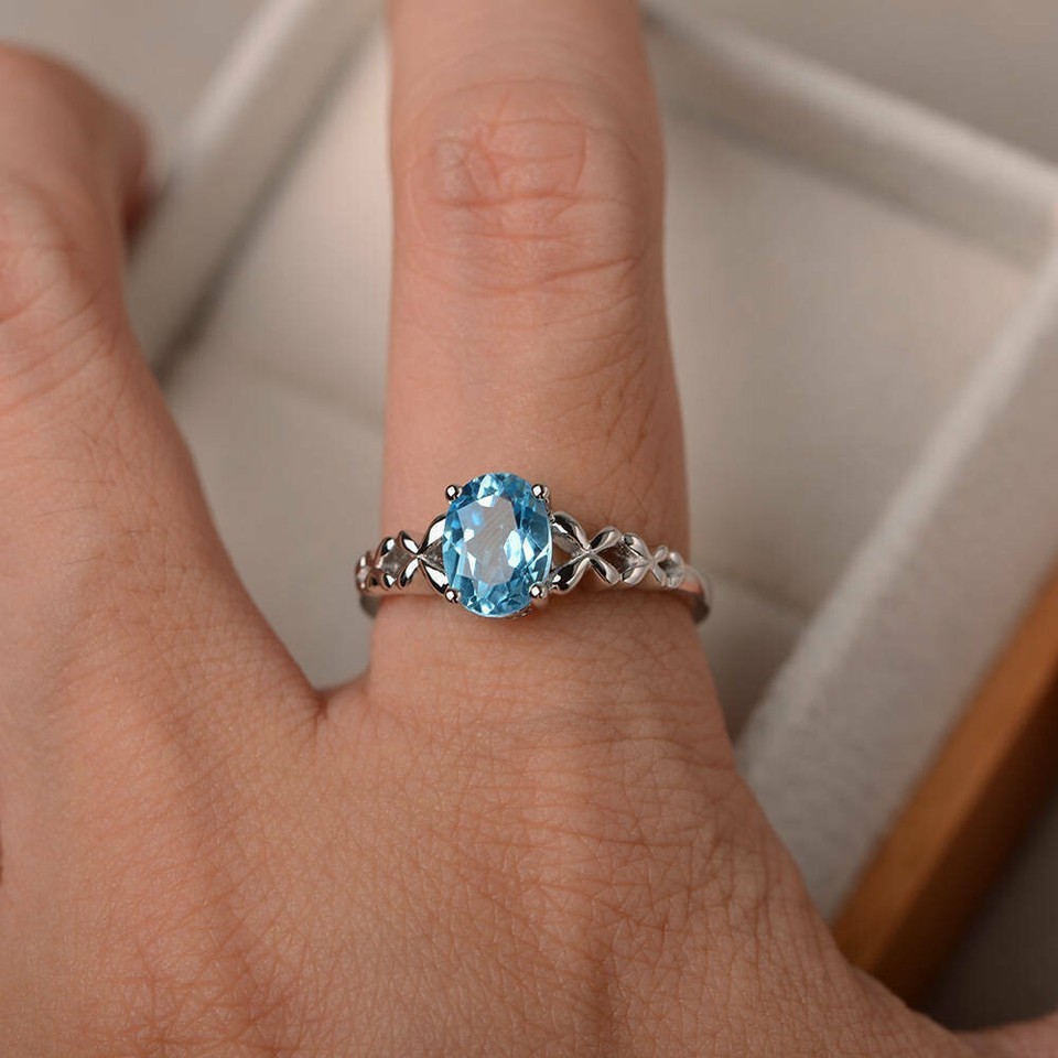 1.50Ct Oval Cut Aquamarine Solitaire Engagement Ring Solid 14K White Gold Finish