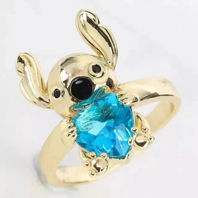 Lilo/Stitch 2Ct Heart Lab Created Blue Topaz Wedding Ring 14K Yellow Gold Plated