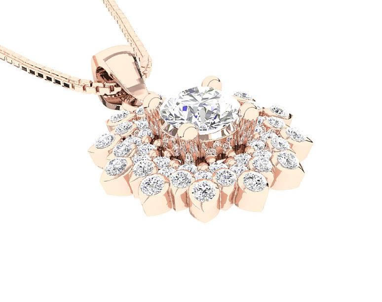 1Ct Center Solitaire Diamond Designer Cluster Pendant Necklace 2.00 Ct 14K Gold