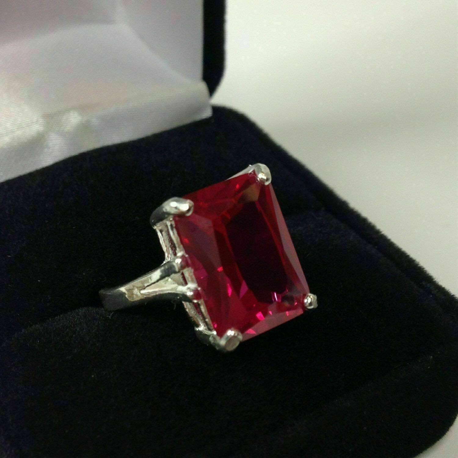 7.00Ct Emerald Cut Natural Ruby Proposal Ring 14K Solid White Gold Size 6,7,8